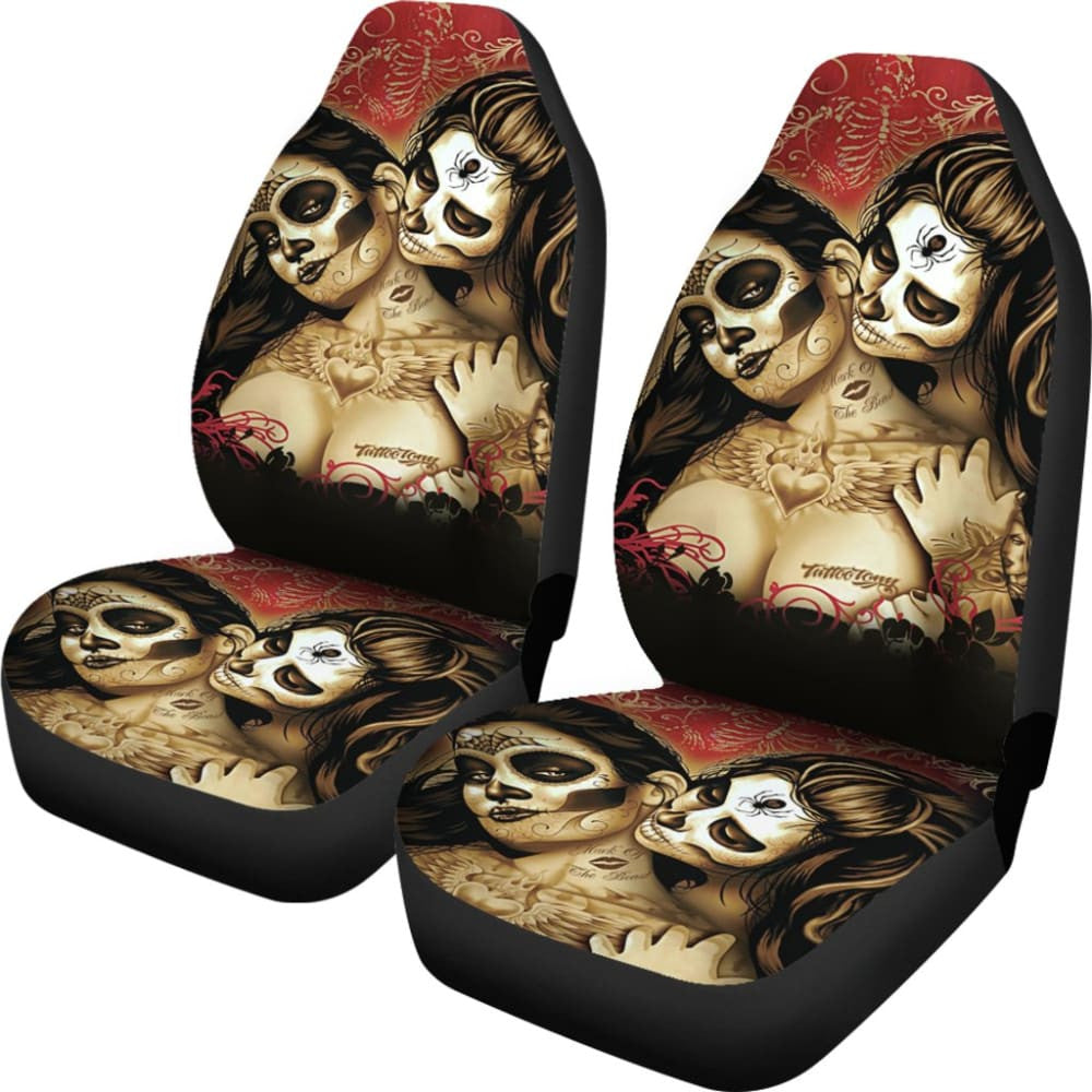 Calavera Sugar Skull Valentine Lovers Car Seat Covers