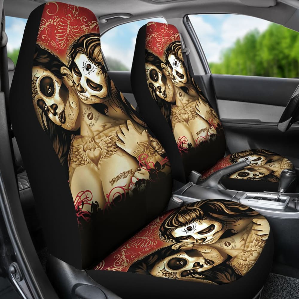 Calavera Sugar Skull Valentine Lovers Car Seat Covers