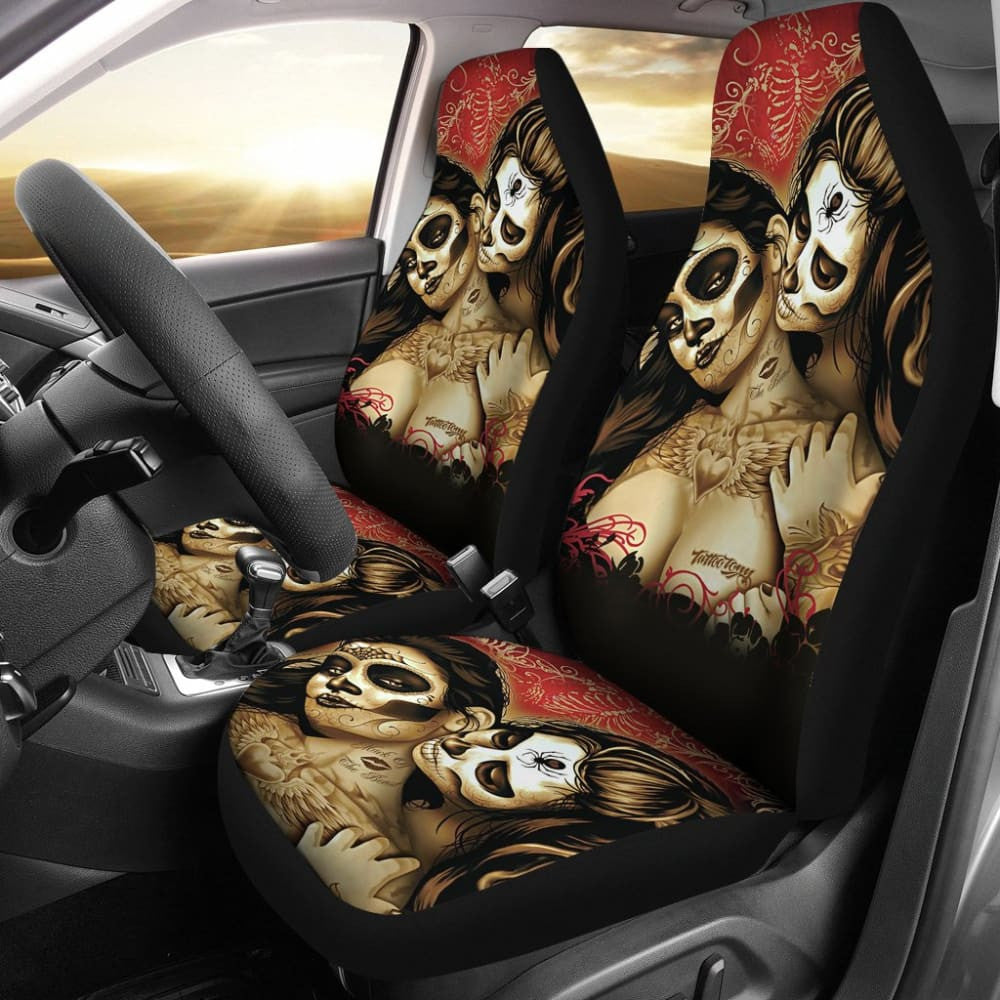 Calavera Sugar Skull Valentine Lovers Car Seat Covers