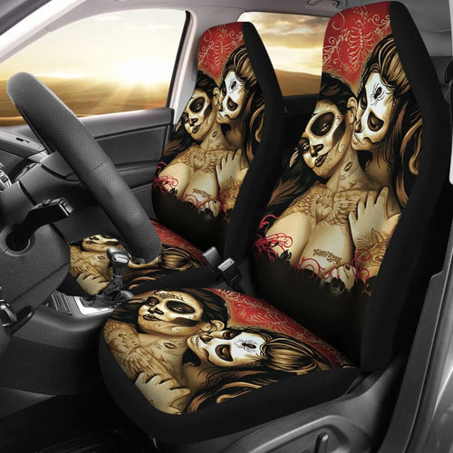 Calavera Sugar Skull Valentine Lovers Car Seat Covers