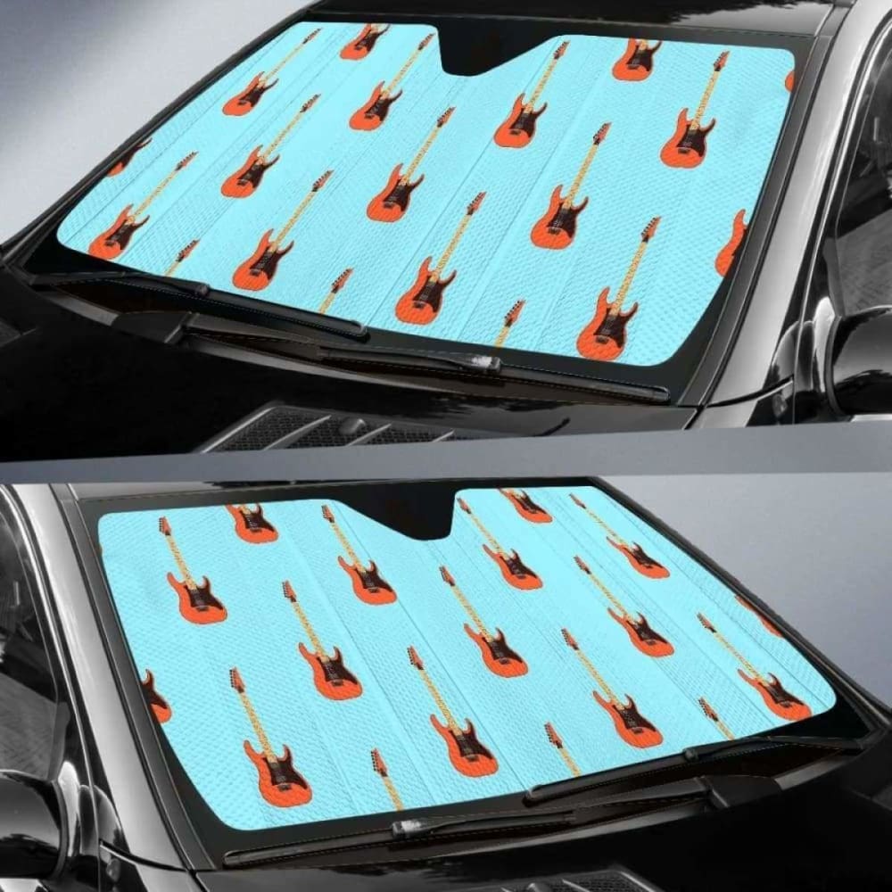 Electric Guitar Pattern Light Blue Background Car Auto Sun Shades