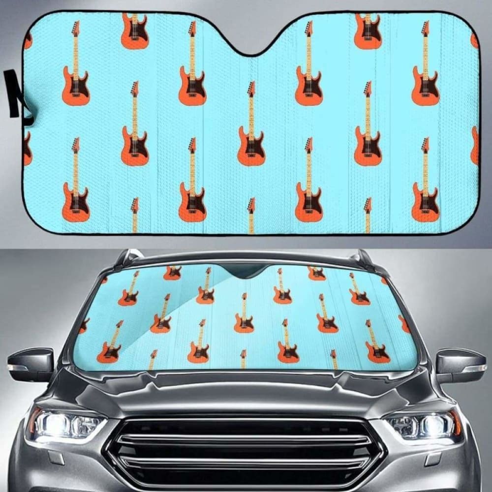Electric Guitar Pattern Light Blue Background Car Auto Sun Shades