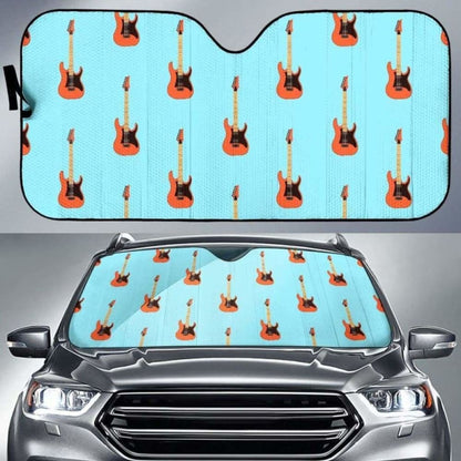 Electric Guitar Pattern Light Blue Background Car Auto Sun Shades