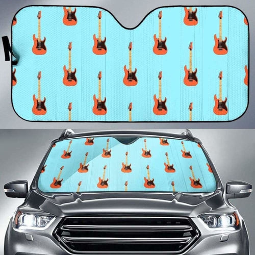 Electric Guitar Pattern Light Blue Background Car Auto Sun Shades