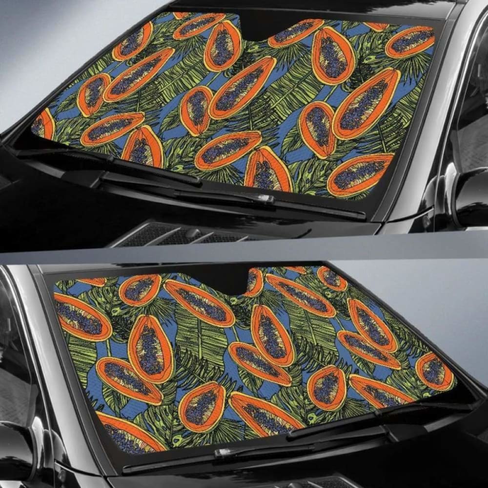 Colorful Papaya Tropical Leaves Car Auto Sun Shades