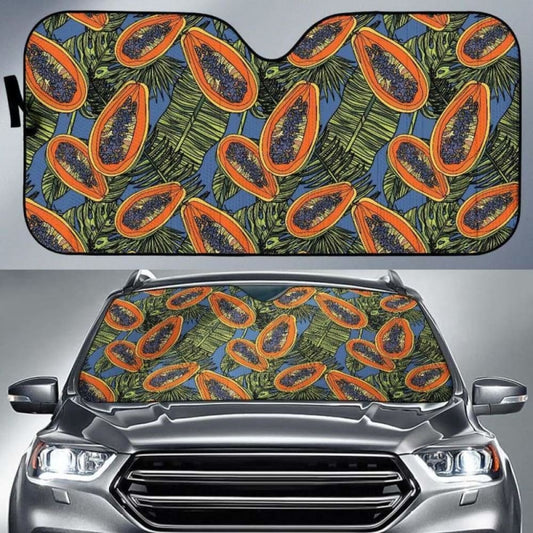 Colorful Papaya Tropical Leaves Car Auto Sun Shades
