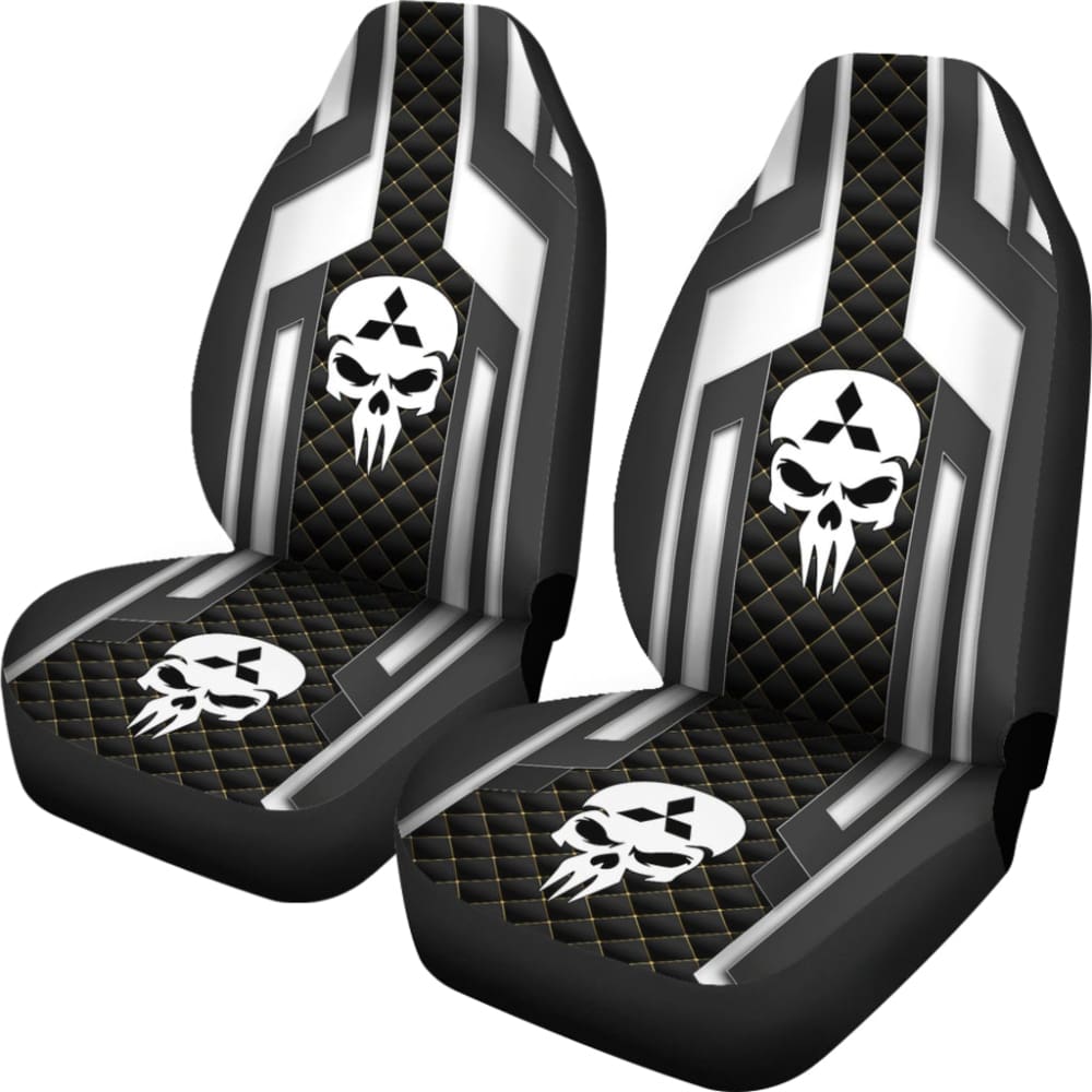 Black White Punisher Skull Mitsubishi Car Seat Covers