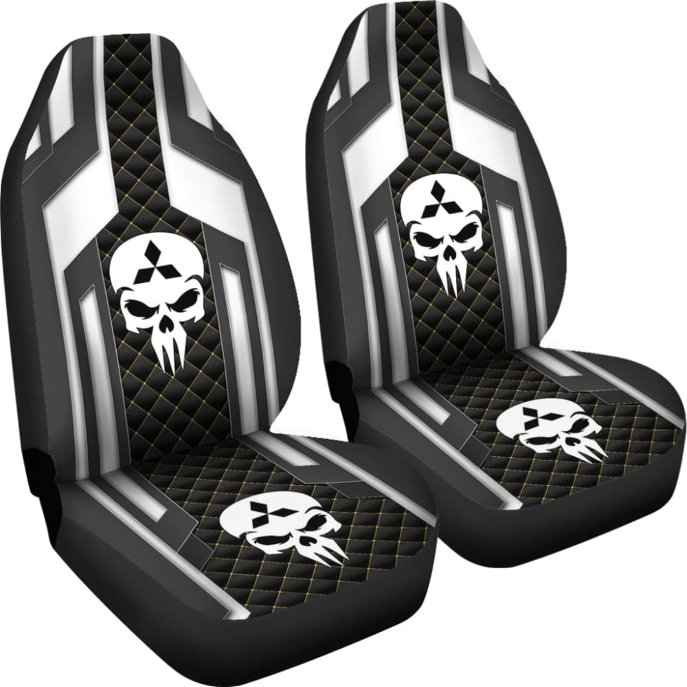 Black White Punisher Skull Mitsubishi Car Seat Covers