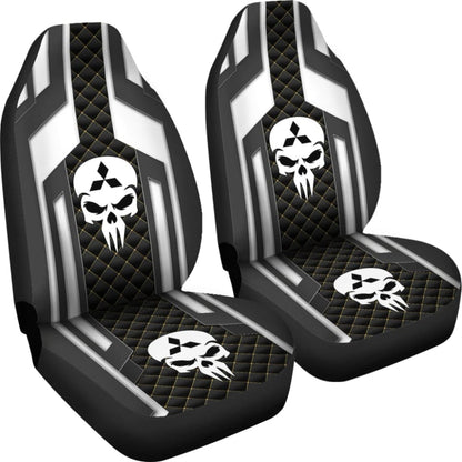 Black White Punisher Skull Mitsubishi Car Seat Covers