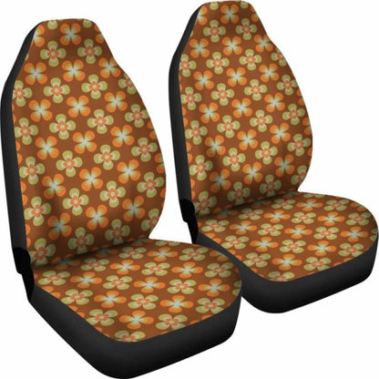 Brown With Retro Orange And Green Flower Pattern Car Seat Covers