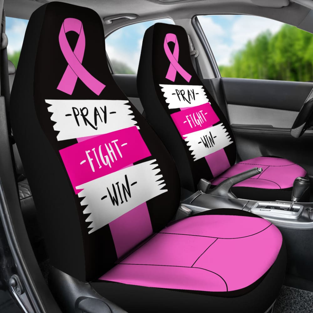 Pray Fight Win Pink Ribbon Breast Cancer Car Seat Covers