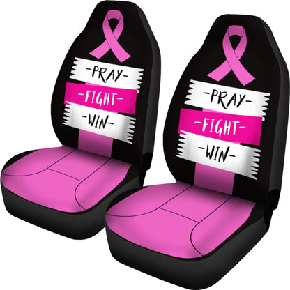 Pray Fight Win Pink Ribbon Breast Cancer Car Seat Covers