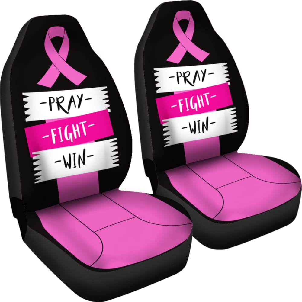 Pray Fight Win Pink Ribbon Breast Cancer Car Seat Covers