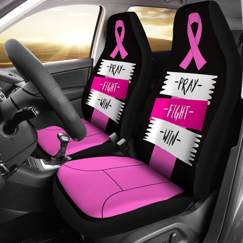 Pray Fight Win Pink Ribbon Breast Cancer Car Seat Covers