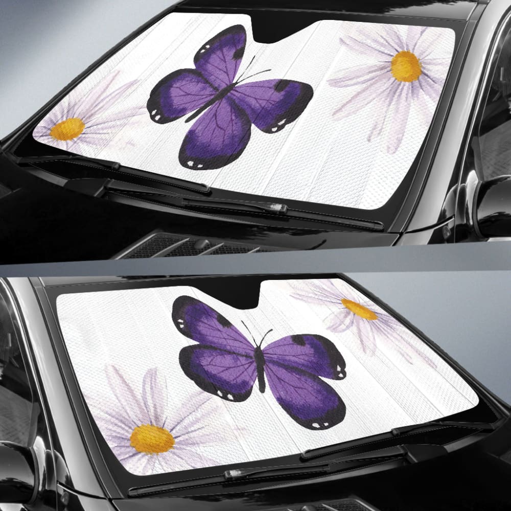 Floral Butterfly White and Purple Car Auto Sun Shades