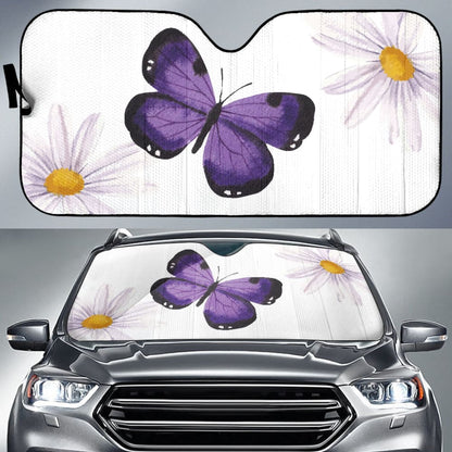 Floral Butterfly White and Purple Car Auto Sun Shades