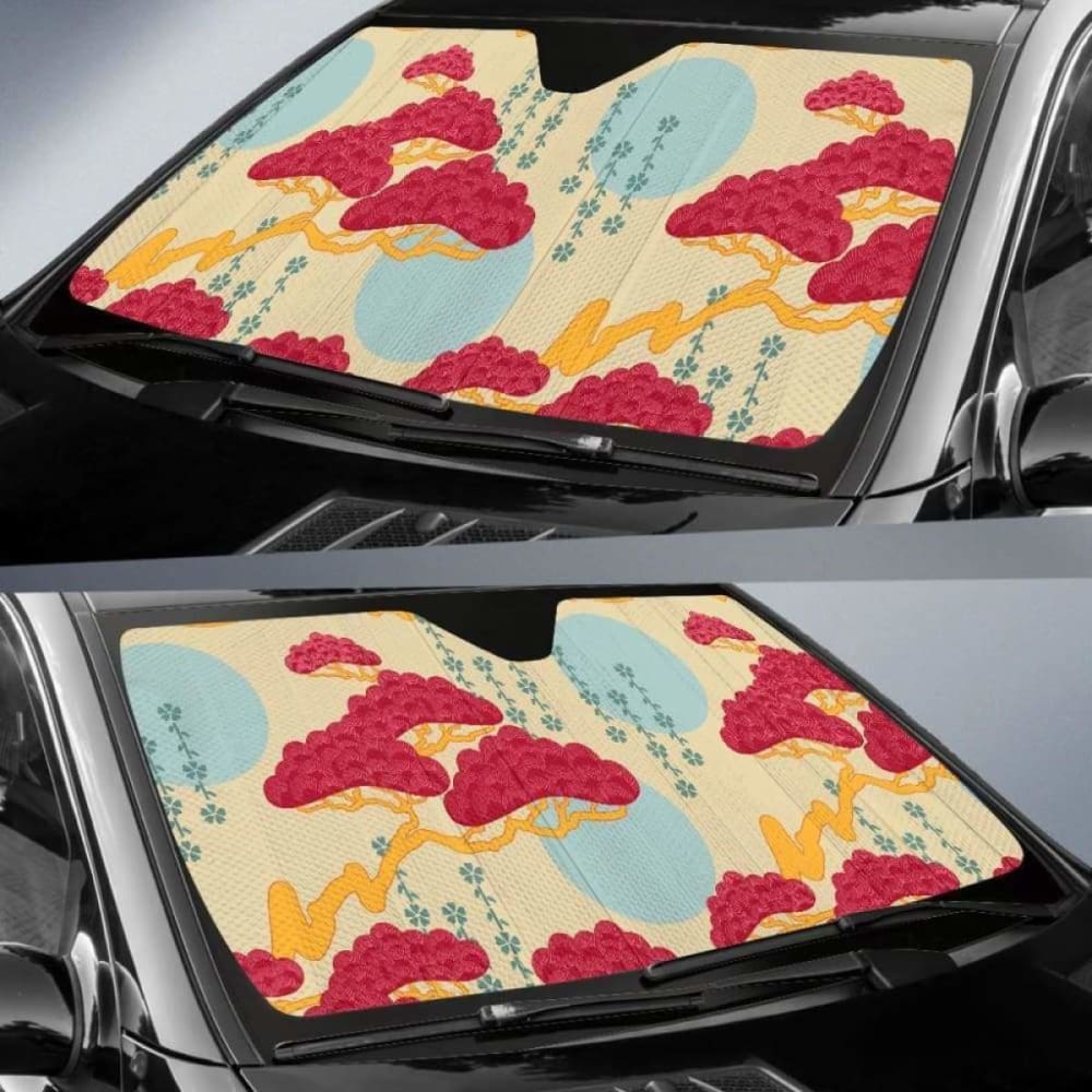 Red Bonsai Gray Sun Japanese Pattern Car Auto Sun Shades