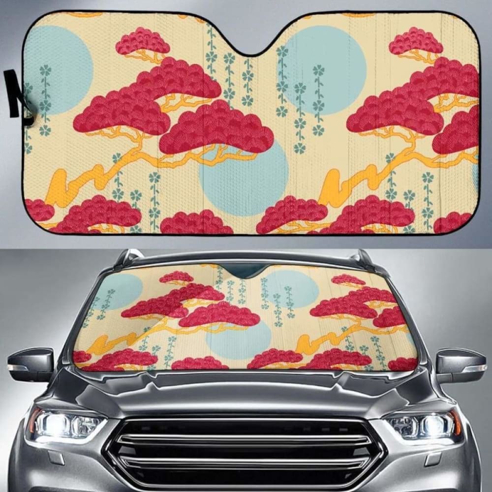 Red Bonsai Gray Sun Japanese Pattern Car Auto Sun Shades
