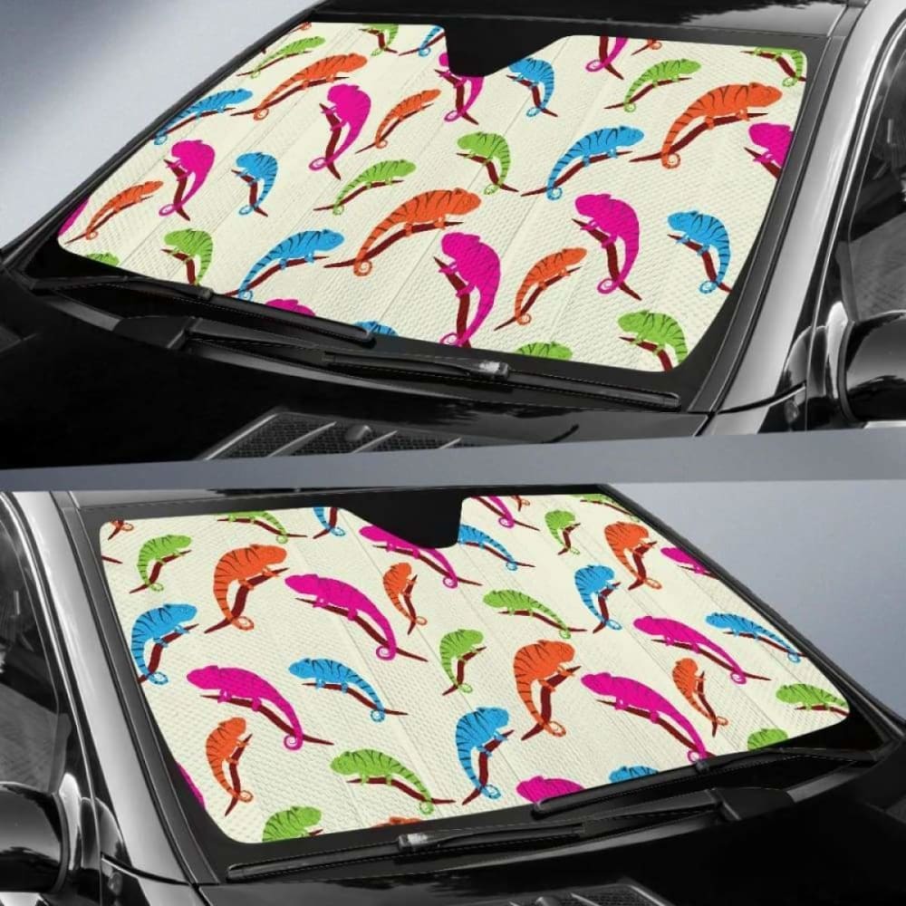 Colorful Chameleon Lizard Pattern Car Auto Sun Shades