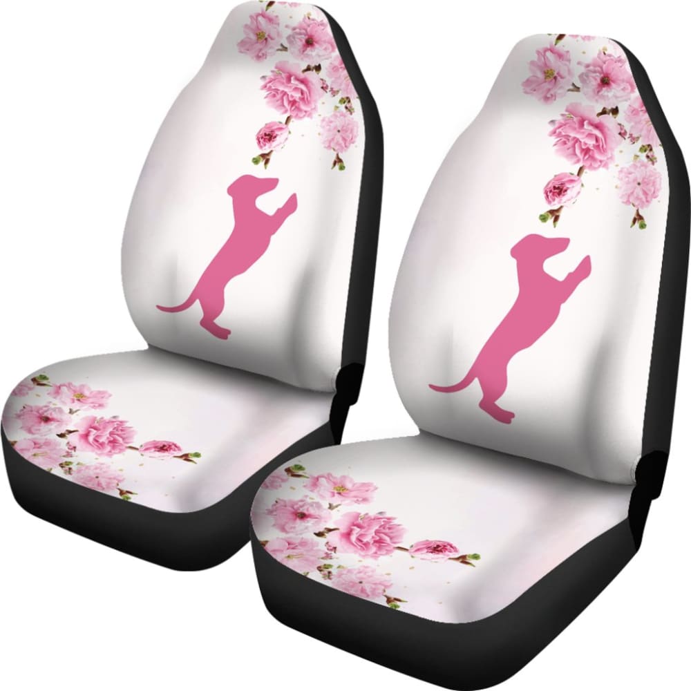 Pink Dachshund And Floral For Flower And Dog Lovers Car Seat Covers