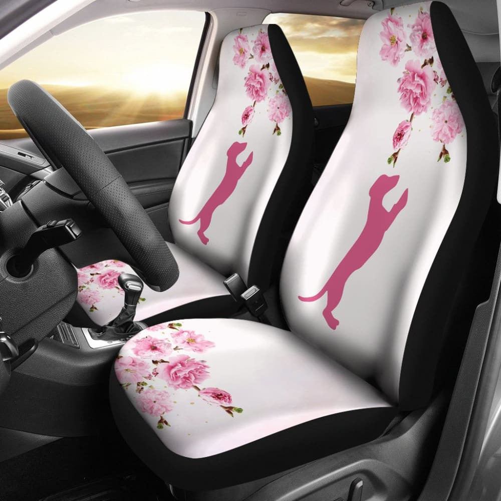 Pink Dachshund And Floral For Flower And Dog Lovers Car Seat Covers