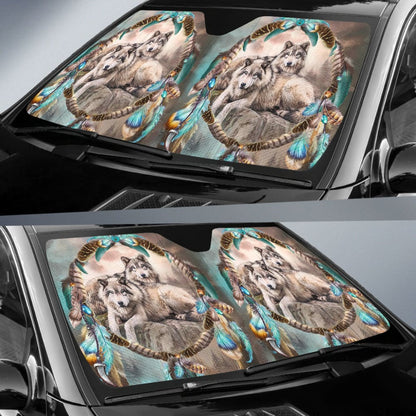 Car Auto Sun Shades Native American Wolf Dreamcatcher