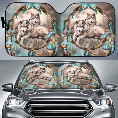Car Auto Sun Shades Native American Wolf Dreamcatcher