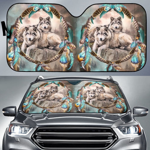 Car Auto Sun Shades Native American Wolf Dreamcatcher