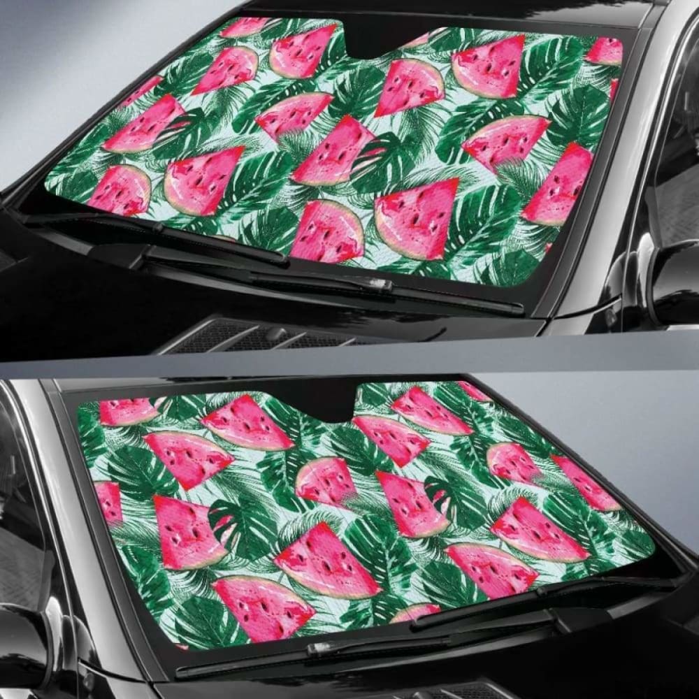 Watermelons Tropical Palm Leaves Pattern Car Auto Sun Shades