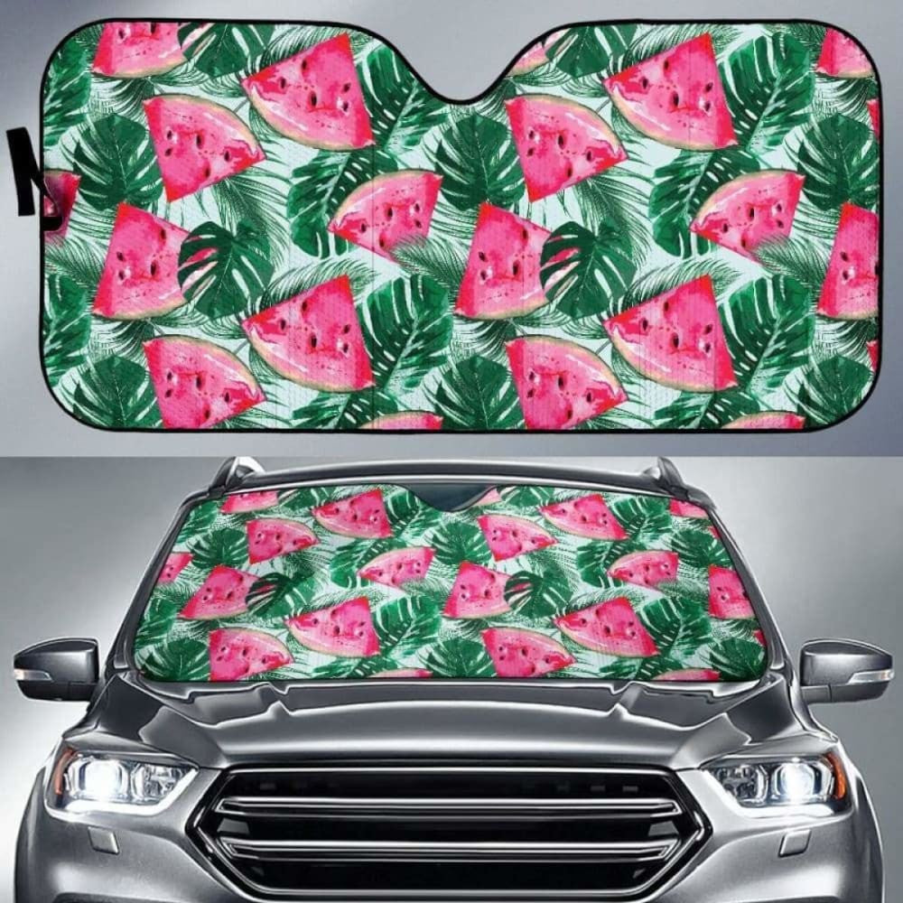 Watermelons Tropical Palm Leaves Pattern Car Auto Sun Shades