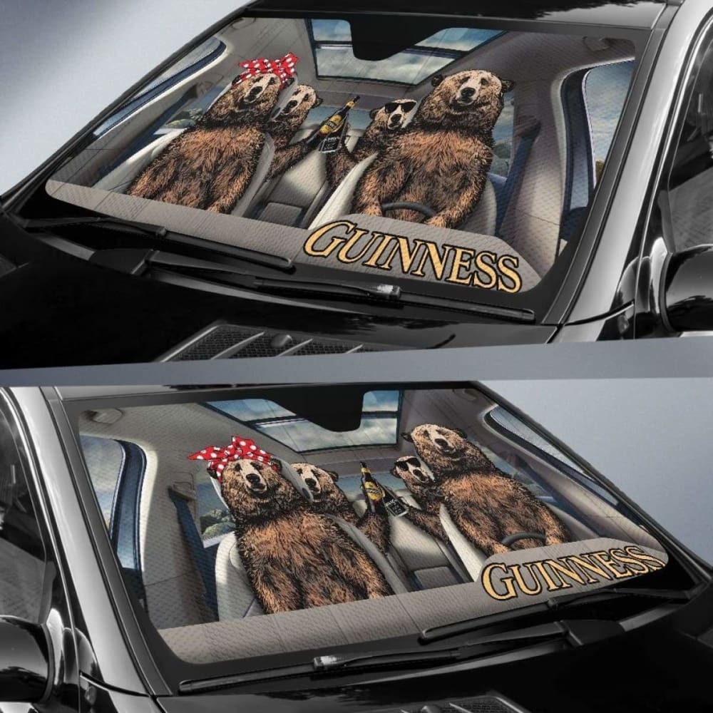 Family Bear Drink Beer Guinness Car Sun Shade Funny