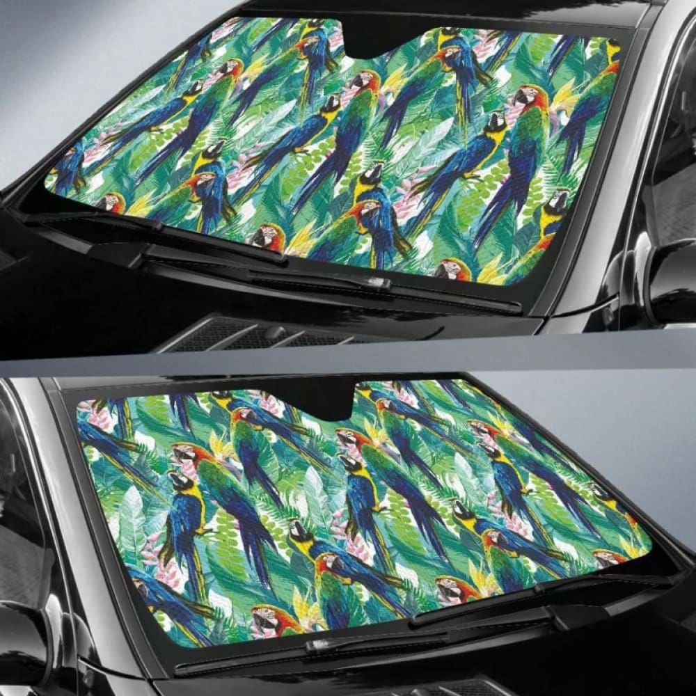 Colorful Parrot Exotic Flower Leaves Car Auto Sun Shades