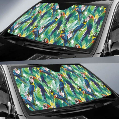 Colorful Parrot Exotic Flower Leaves Car Auto Sun Shades