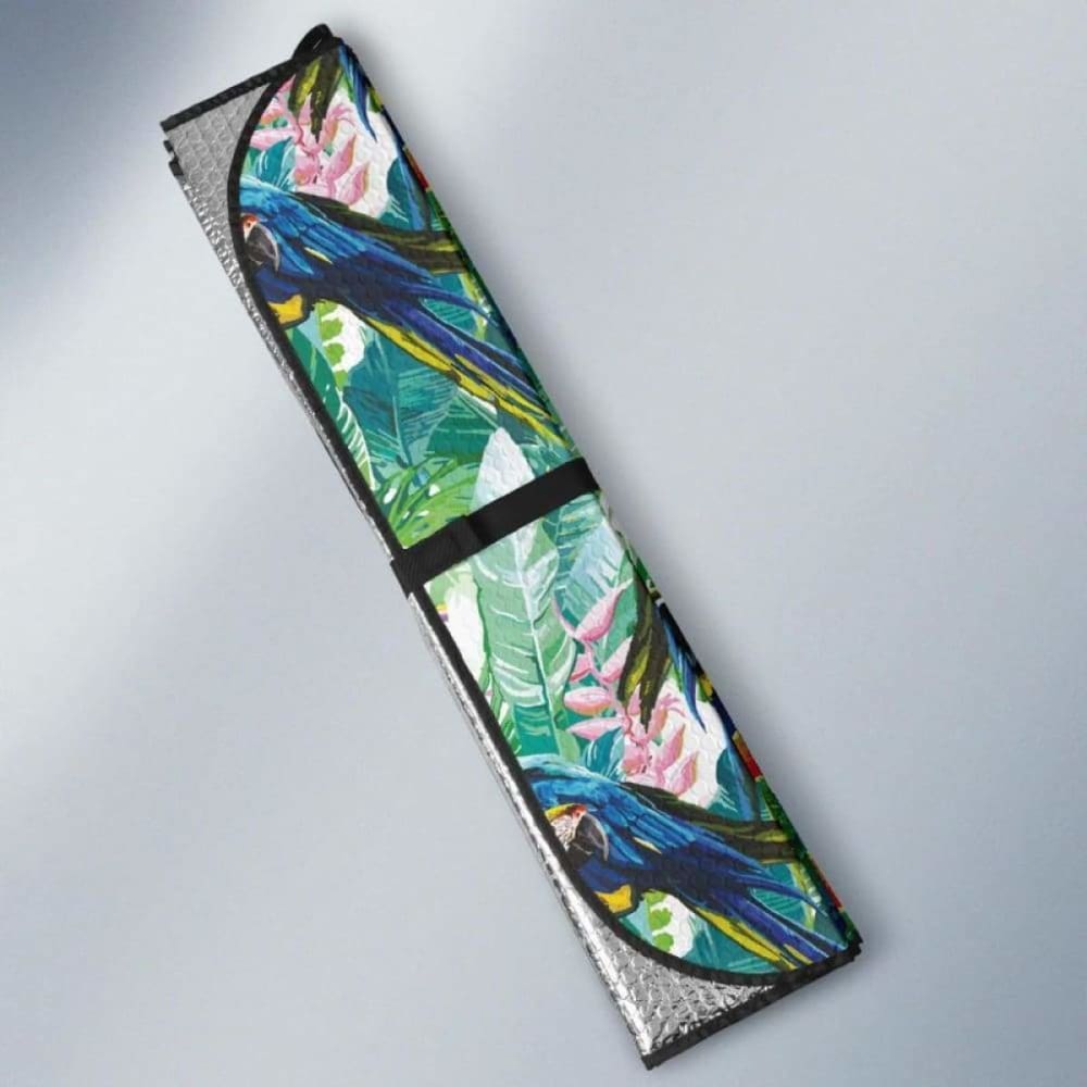 Colorful Parrot Exotic Flower Leaves Car Auto Sun Shades