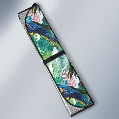 Colorful Parrot Exotic Flower Leaves Car Auto Sun Shades
