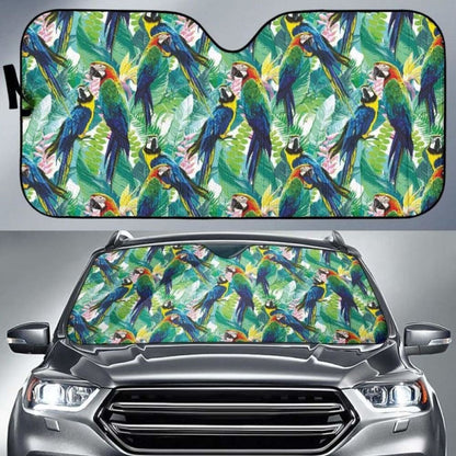 Colorful Parrot Exotic Flower Leaves Car Auto Sun Shades