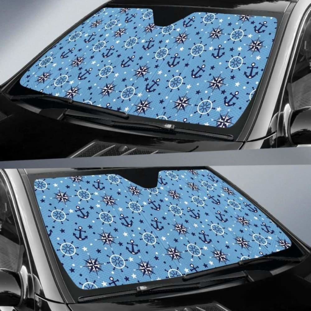 Anchors Rudder Compass Star Nautical Pattern Car Auto Sun Shades