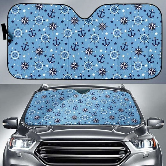 Anchors Rudder Compass Star Nautical Pattern Car Auto Sun Shades