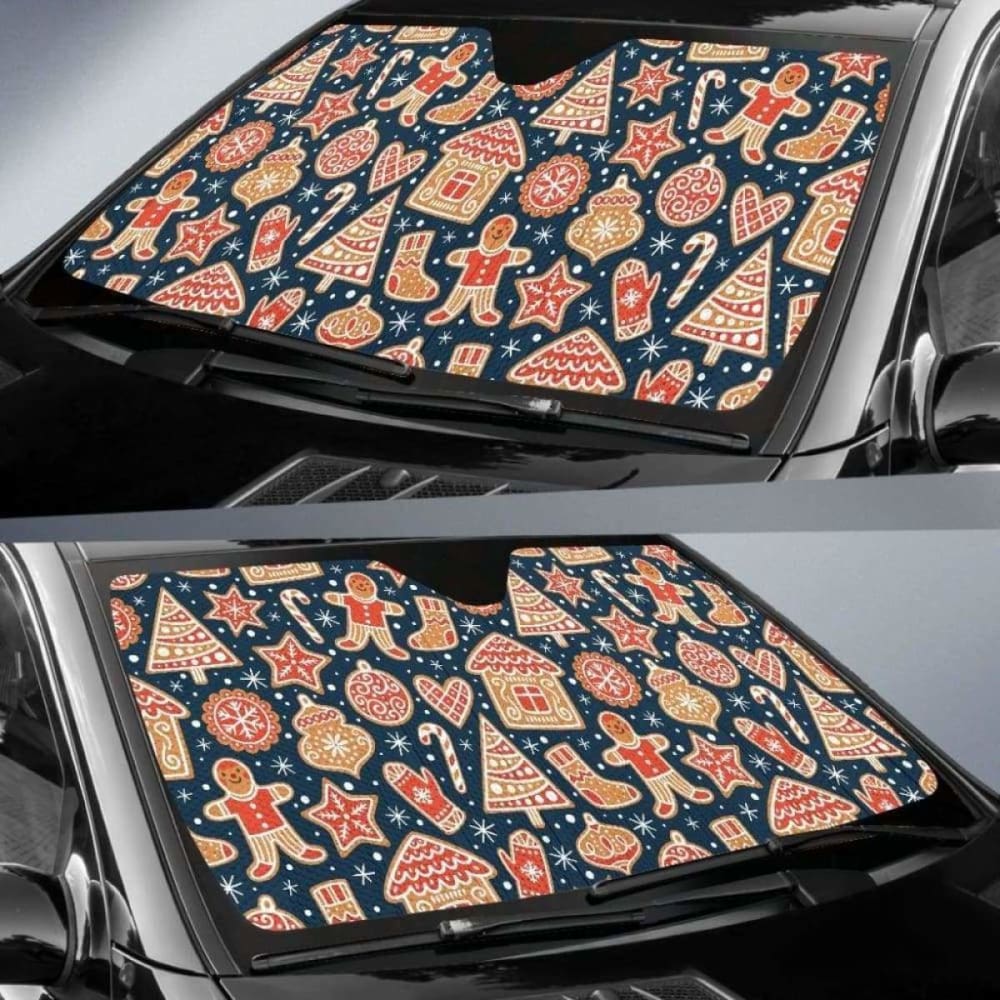 Christmas Gingerbread Cookie Pattern Car Auto Sun Shades
