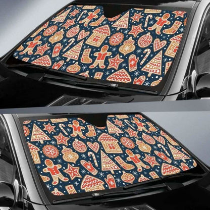 Christmas Gingerbread Cookie Pattern Car Auto Sun Shades