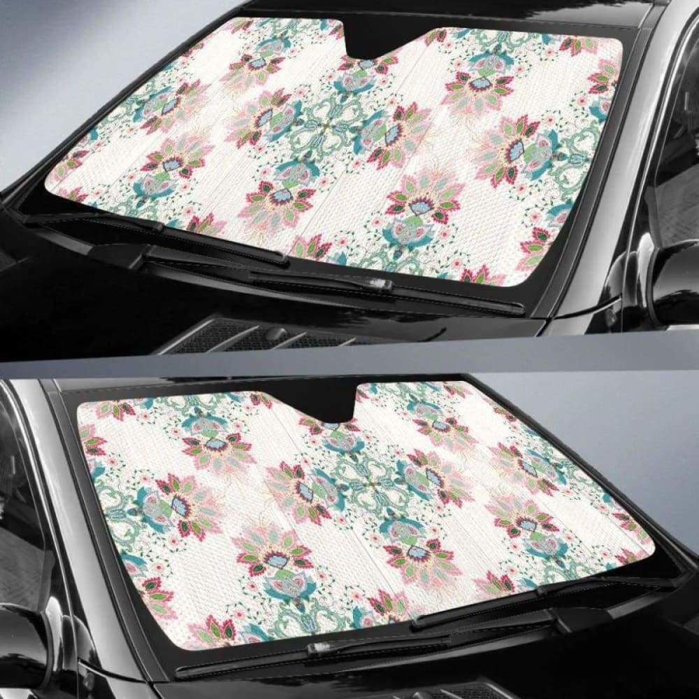 Square Floral Indian Flower Pattern Car Auto Sun Shades