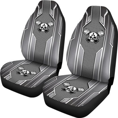 Black White Mechanic Skull Mitsubishi Car Seat Covers