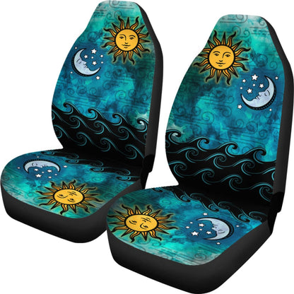 Watercolor Sky Sun Moon Ocean Car Seat Covers