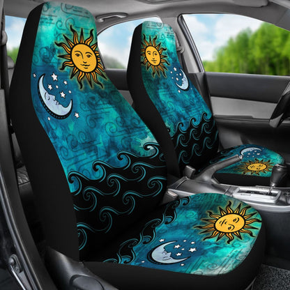 Watercolor Sky Sun Moon Ocean Car Seat Covers