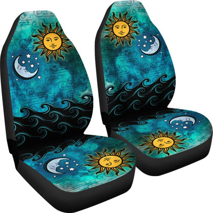 Watercolor Sky Sun Moon Ocean Car Seat Covers