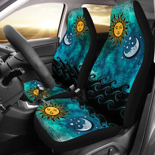Watercolor Sky Sun Moon Ocean Car Seat Covers