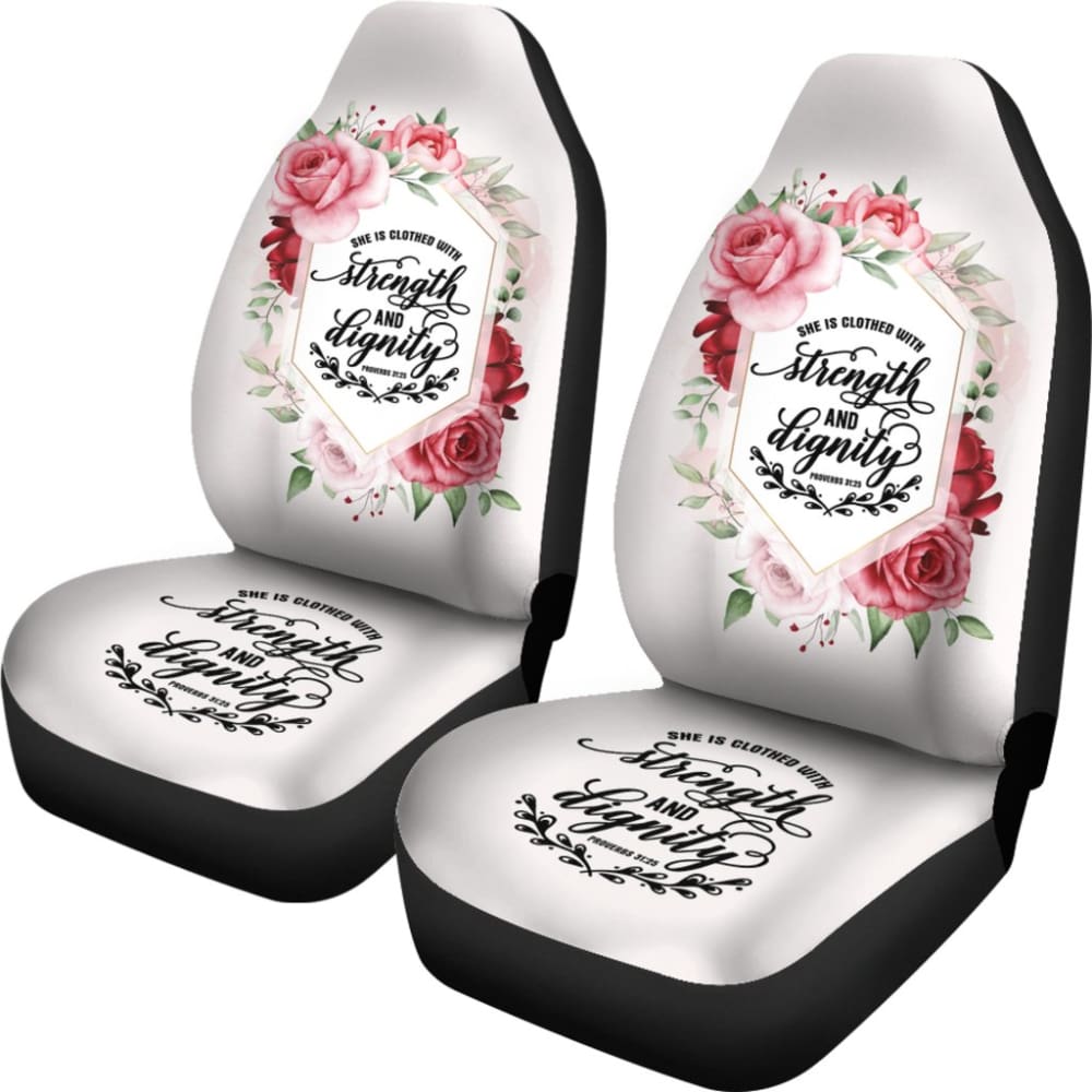 Proverbs: She Is Clothed With Strength And Dignity Custom Pink Flowers Themed Car Seat Covers