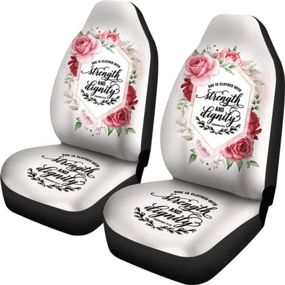 Proverbs: She Is Clothed With Strength And Dignity Custom Pink Flowers Themed Car Seat Covers