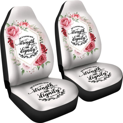 Proverbs: She Is Clothed With Strength And Dignity Custom Pink Flowers Themed Car Seat Covers