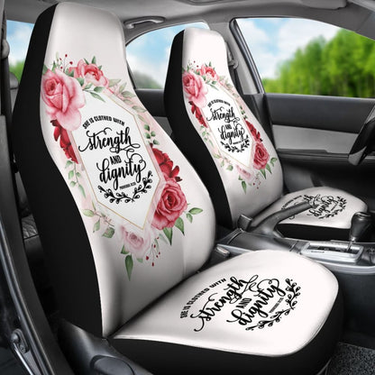Proverbs: She Is Clothed With Strength And Dignity Custom Pink Flowers Themed Car Seat Covers